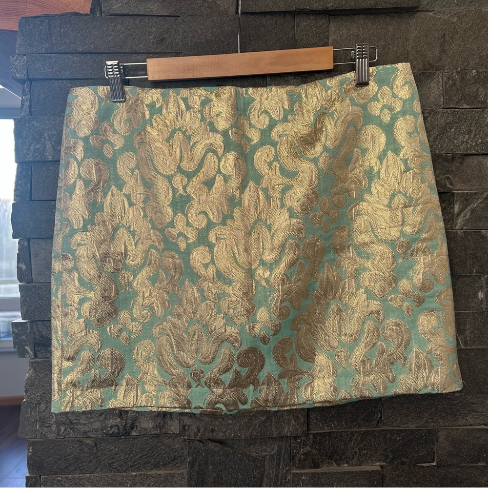 J. Crew Gold and Blue Brocade Mini Skirt
